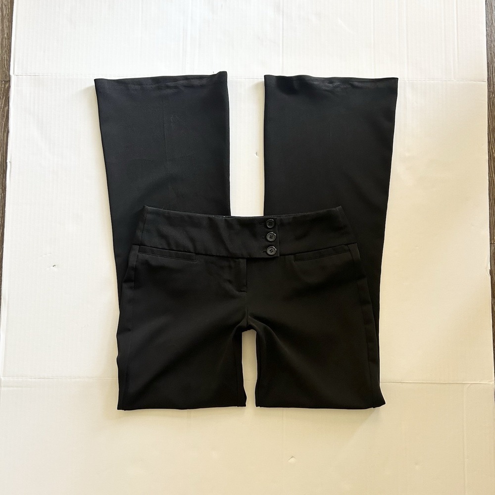 2000s Low Rise Flared Trousers Button Detail Office Siren Y2K Preppy Parisian